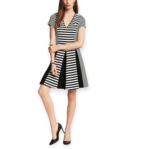 Banana Republic Mixed Stripe Fit and Flare Mini Dress Black White Stripe 2